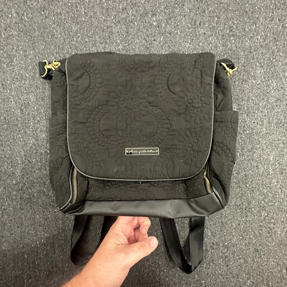 Petunia Pickle Bottom Handbags - Petunia Pickle Bottom Boxy Bottom Backpack diaper bag black Gold OS Velvety